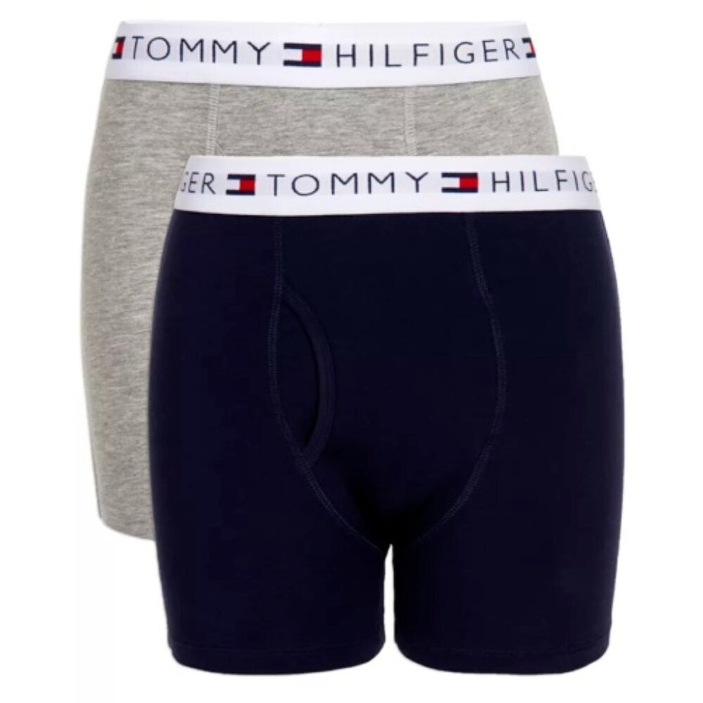 Tommy Hilfiger Boxer Briefs Underwear 2 Pack Boys Size LARGE Navy Gray _A4